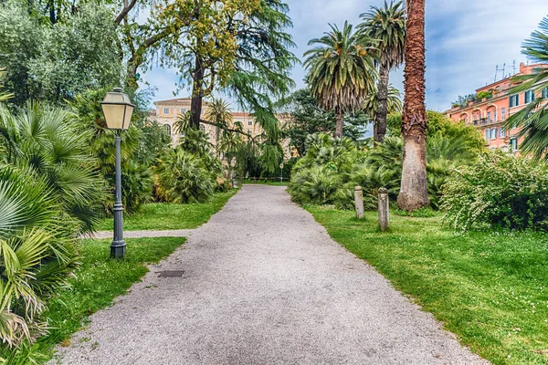 Sendero Panorámico Rodeado Naturaleza Dentro Parque Público Centro Roma Italia Imagen de stock