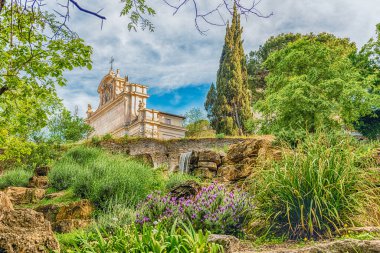 ROME - 28 Nisan: Fontana dell 'Acqua Paola' nın ayrıntıları, diğer adıyla Fontanone (Türkçe: Büyük Çeşme) Roma Botanik Bahçesi, İtalya, 28 Nisan 2019