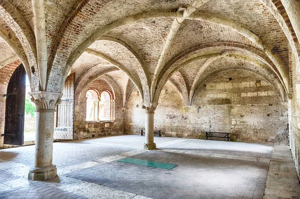 Chiusdino Itália Junho Vista Interior Icônica Abadia San Galgano Mosteiro — Fotografia de Stock