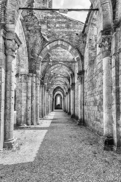 Chiusdino Italy June Interior View Iconic Roofless Abbey San Galgano — Stock Photo, Image