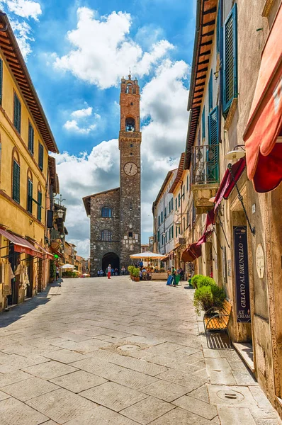 Montalcino Italia Giugno Palazzo Dei Priori Medievale Iconica Torre Dell — Foto Stock