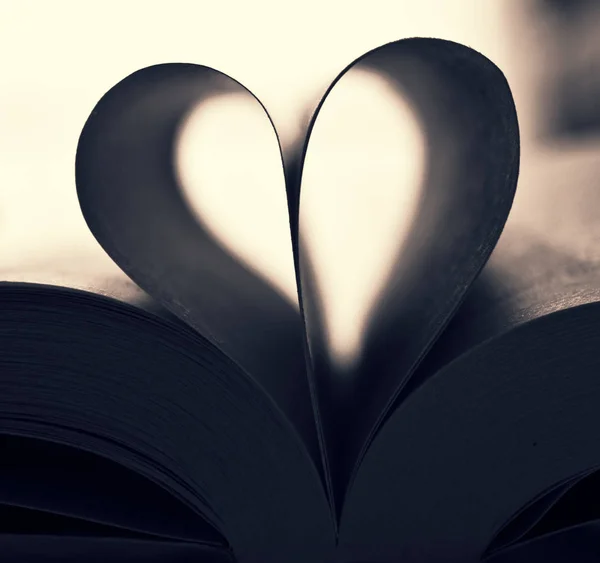 Livro com páginas transformadas em um coração — Fotografia de Stock