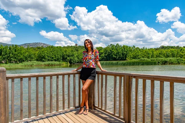 A sunny day in Kovada Lake National Park, Egirdir, Isparta - Turkey. Beautiful woman in Kovada National Park.