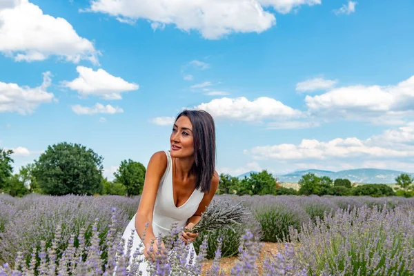 Paraíso Lavanda Turquia Kuyucak Village Isparta Turquia Mulher Bonita Campo — Fotografia de Stock