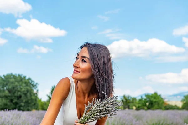 Paraíso Lavanda Turquia Kuyucak Village Isparta Turquia Mulher Bonita Campo — Fotografia de Stock