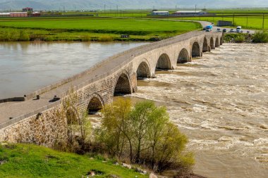 Mus Şehri / Türkiye. Murat Nehri ve Mus 'taki Antik Köprü.