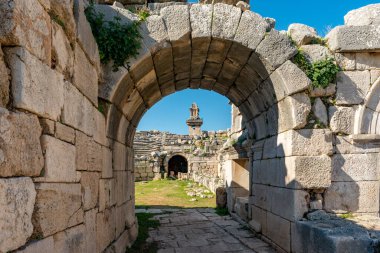 Kas, Antalya - Türkiye. 30 Ocak 2018. Antalya, Kas 'taki antik şehir Xanthos - Letoon (Xantos, Xhantos, Xanths) - Türkiye. 