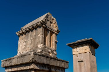 Kas, Antalya - Türkiye. 30 Ocak 2018. Antalya, Kas 'taki antik şehir Xanthos - Letoon (Xantos, Xhantos, Xanths) - Türkiye. 