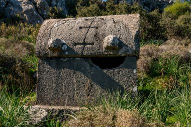 Kas, Antalya - Türkiye. 30 Ocak 2018. Antalya, Kas 'taki antik şehir Xanthos - Letoon (Xantos, Xhantos, Xanths) - Türkiye. 