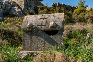 Kas, Antalya - Türkiye. 30 Ocak 2018. Antalya, Kas 'taki antik şehir Xanthos - Letoon (Xantos, Xhantos, Xanths) - Türkiye. 