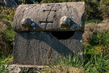 Kas, Antalya - Türkiye. 30 Ocak 2018. Antalya, Kas 'taki antik şehir Xanthos - Letoon (Xantos, Xhantos, Xanths) - Türkiye. 