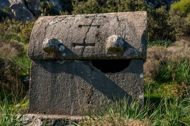 Kas, Antalya - Türkiye. 30 Ocak 2018. Antalya, Kas 'taki antik şehir Xanthos - Letoon (Xantos, Xhantos, Xanths) - Türkiye. 