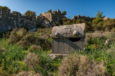 Kas, Antalya - Türkiye. 30 Ocak 2018. Antalya, Kas 'taki antik şehir Xanthos - Letoon (Xantos, Xhantos, Xanths) - Türkiye. 
