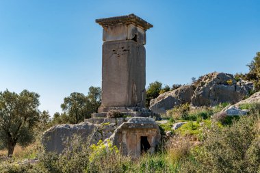 Kas, Antalya - Türkiye. 30 Ocak 2018. Antalya, Kas 'taki antik şehir Xanthos - Letoon (Xantos, Xhantos, Xanths) - Türkiye. 