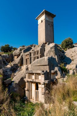 Kas, Antalya - Türkiye. 30 Ocak 2018. Antalya, Kas 'taki antik şehir Xanthos - Letoon (Xantos, Xhantos, Xanths) - Türkiye. 