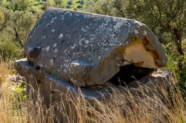 Kas, Antalya - Türkiye. 30 Ocak 2018. Antalya, Kas 'taki antik şehir Xanthos - Letoon (Xantos, Xhantos, Xanths) - Türkiye. 