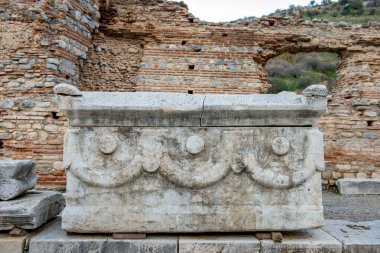 Selçuk, İzmir - Türkiye. 25 Aralık 2017. Celsus Kütüphanesi. İzmir 'in Selcuk kentindeki Antik Efes Kenti - Türkiye