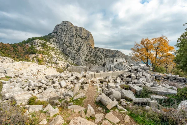 2017 Antalya Turkey Termessos 극장은 터키의 관광지중 안탈리아에서 북서쪽으로 30Km — 스톡 사진