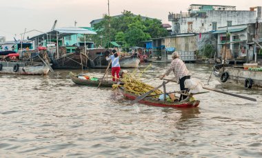 16 Aralık 2015. Thomas-Vietnam 'ı. Vietnam 'ın Mekong Deltası' ndaki Can Tho şehrinin yakınındaki Mekong Nehri 'ndeki Çiçekli Pazar. Vietnam' ın pirinç kasesi, delta çeşitli baş döndürücü yeşilliklerle kaplıdır.. 