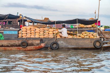 16 Aralık 2015. Thomas-Vietnam 'ı. Vietnam 'ın Mekong Deltası' ndaki Can Tho şehrinin yakınındaki Mekong Nehri 'ndeki Çiçekli Pazar. Vietnam' ın pirinç kasesi, delta çeşitli baş döndürücü yeşilliklerle kaplıdır.. 