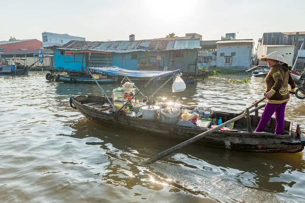 Δεκεμβρίου 2015 Τζαν Βιετνάμ Πλωτή Αγορά Στον Ποταμό Mekong Κοντά — Φωτογραφία Αρχείου