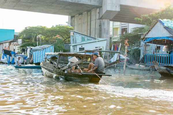 Dezembro 2015 Pode Vietname Mercado Saques Rio Mekong Perto Cidade — Fotografia de Stock