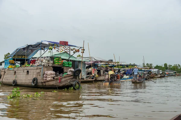 Mercado Saqueos Río Mekong Cerca Ciudad Can Tho Delta Del — Foto de Stock