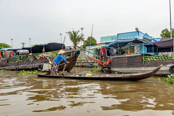 Dezembro 2015 Pode Vietname Mercado Saques Rio Mekong Perto Cidade — Fotografia de Stock