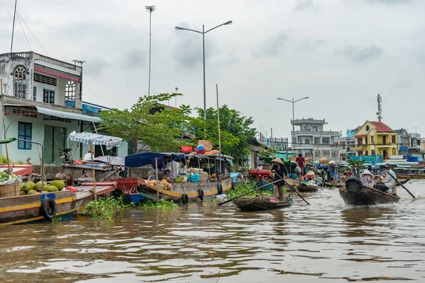 Dezembro 2015 Pode Vietname Mercado Saques Rio Mekong Perto Cidade — Fotografia de Stock