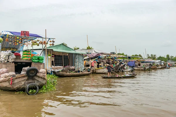 Πλωτή Αγορά Στον Ποταμό Mekong Κοντά Στην Πόλη Του Can — Φωτογραφία Αρχείου