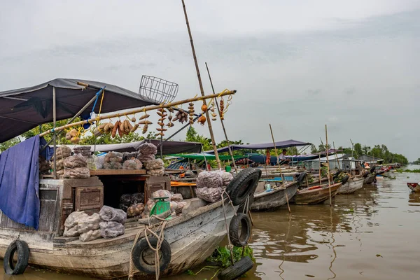 Mercado Saqueos Río Mekong Cerca Ciudad Can Tho Delta Del — Foto de Stock