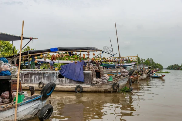 Mercado Saqueos Río Mekong Cerca Ciudad Can Tho Delta Del — Foto de Stock