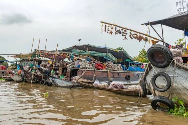 Mercado Saqueos Río Mekong Cerca Ciudad Can Tho Delta Del — Foto de Stock