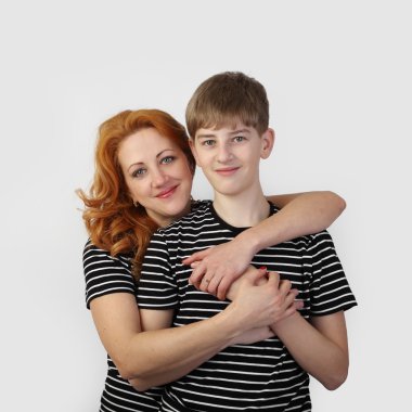 Mother and son on gray clipart