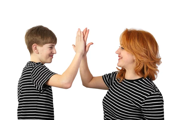 红发女人和十几岁的男孩 — 图库照片
