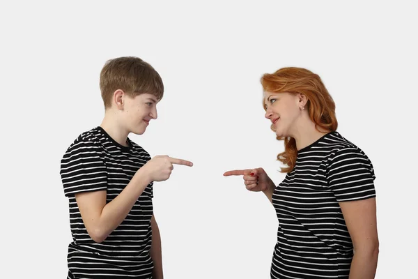 Mother and son on gray — Stock Photo, Image
