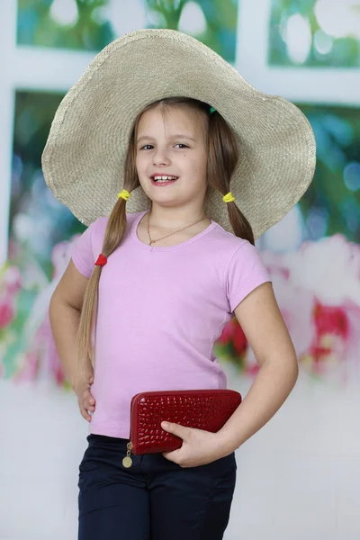 Young girl in bid hat — Stock Photo, Image
