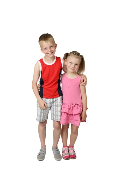 Boy and girl stand embraced — Stock Photo, Image