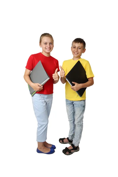 Boy and girl with folders — Stock Photo, Image