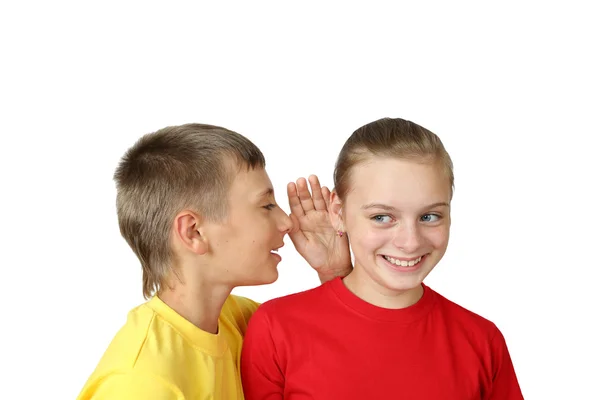Boy telling secret to girl — Φωτογραφία Αρχείου