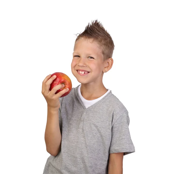 Jongen met appel in de hand — Stockfoto