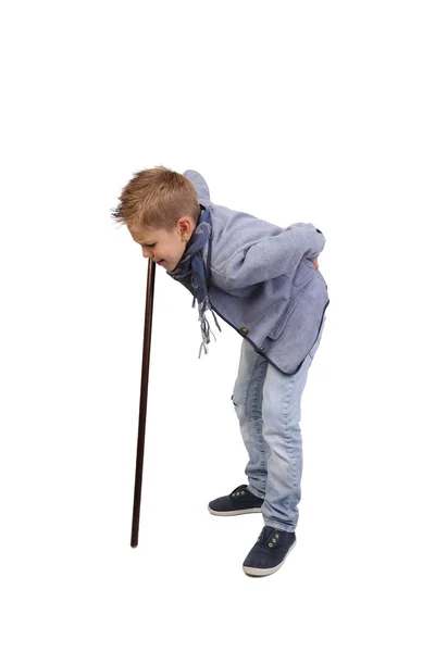 Boy leans on a stick — Stock Photo, Image