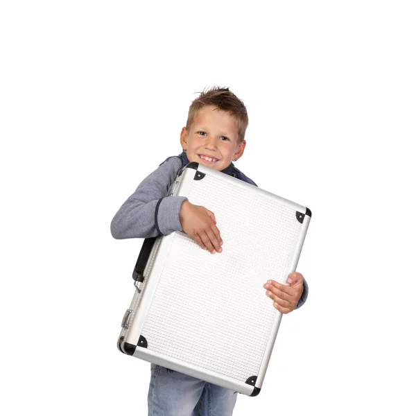 Boy with case in hands — Stock Photo, Image