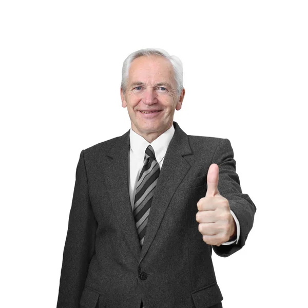 Senior man shows raised thumb — Stock Photo, Image