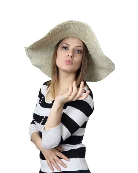 Jovem mulher de chapéu grande — Fotografia de Stock