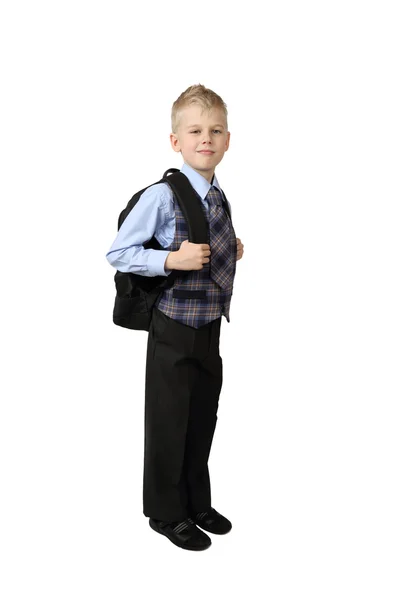 男学生与学校的背包 — 图库照片