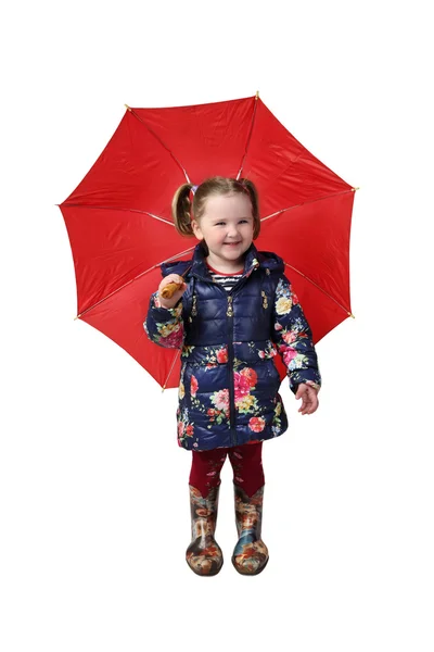 Κοριτσάκι με κόκκινη ομπρέλα — Φωτογραφία Αρχείου