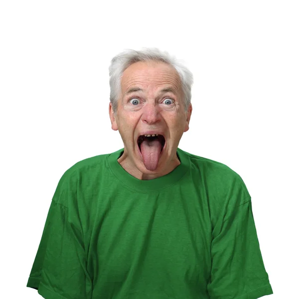 Gekke zoekt senior mannetje toont tong — Stockfoto
