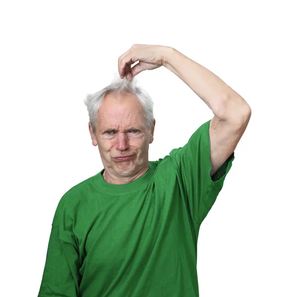 Mad looking senior male pulls his hair — Φωτογραφία Αρχείου