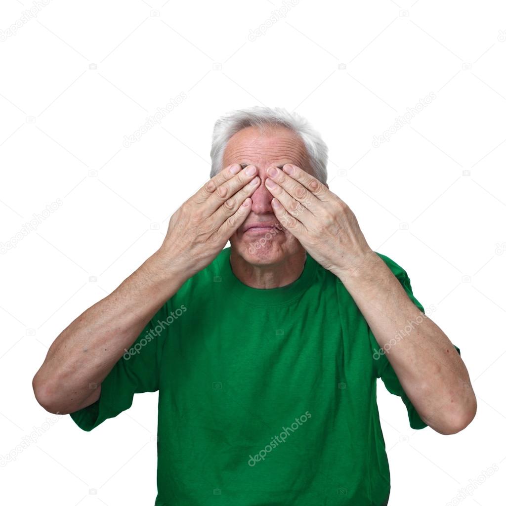 Senior man closed eyes